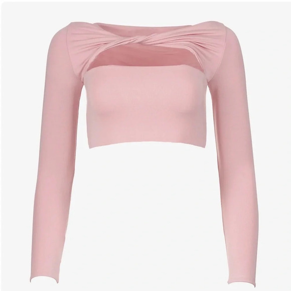 SALE‼️SER.O.YA Ellis Jersey Crop Top Sz XS Pink Cutout Twist Front Long Sleeve - Picture 3 of 5